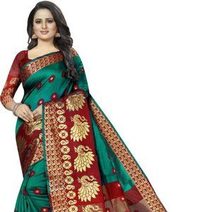 2 pc New Printed Banarasi Cotton Silk Saree
